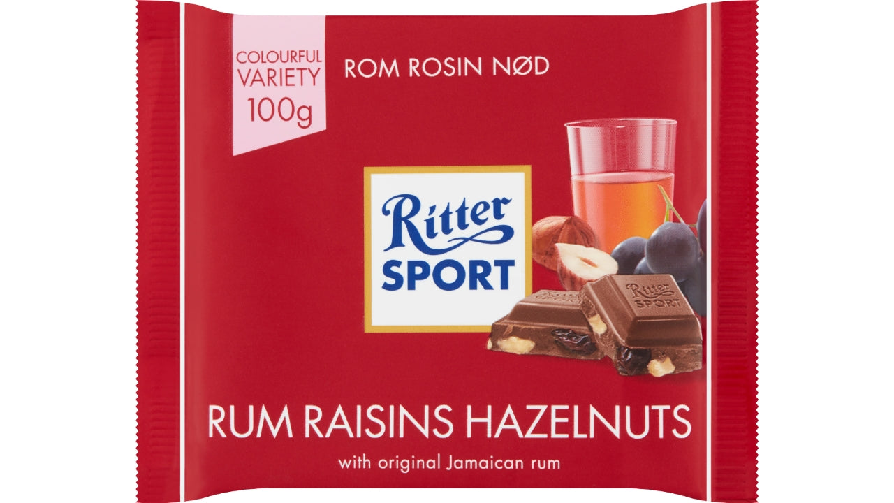Ritter sport rom/rosin/nød 100g