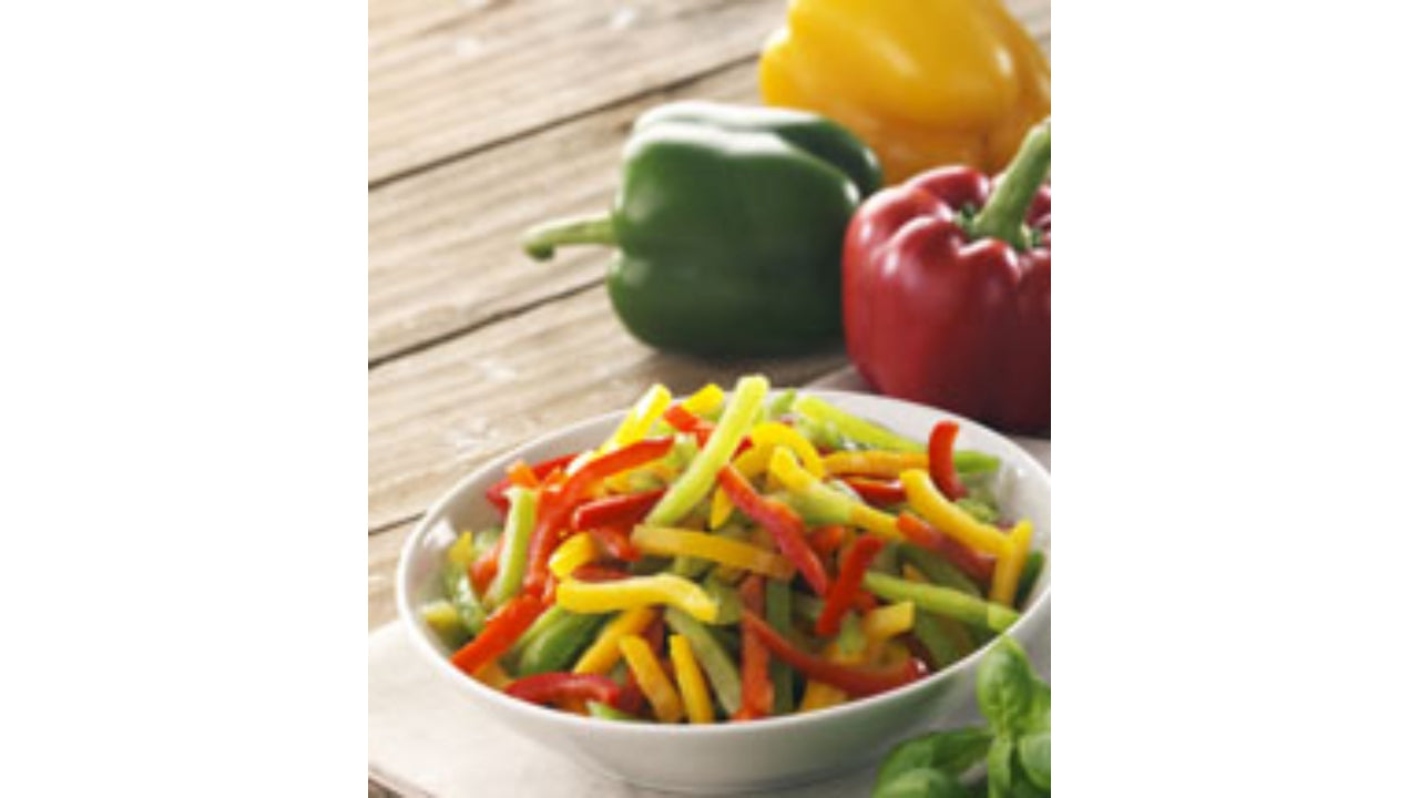 Peber i strimler grøn/rød/gul 2,5kg