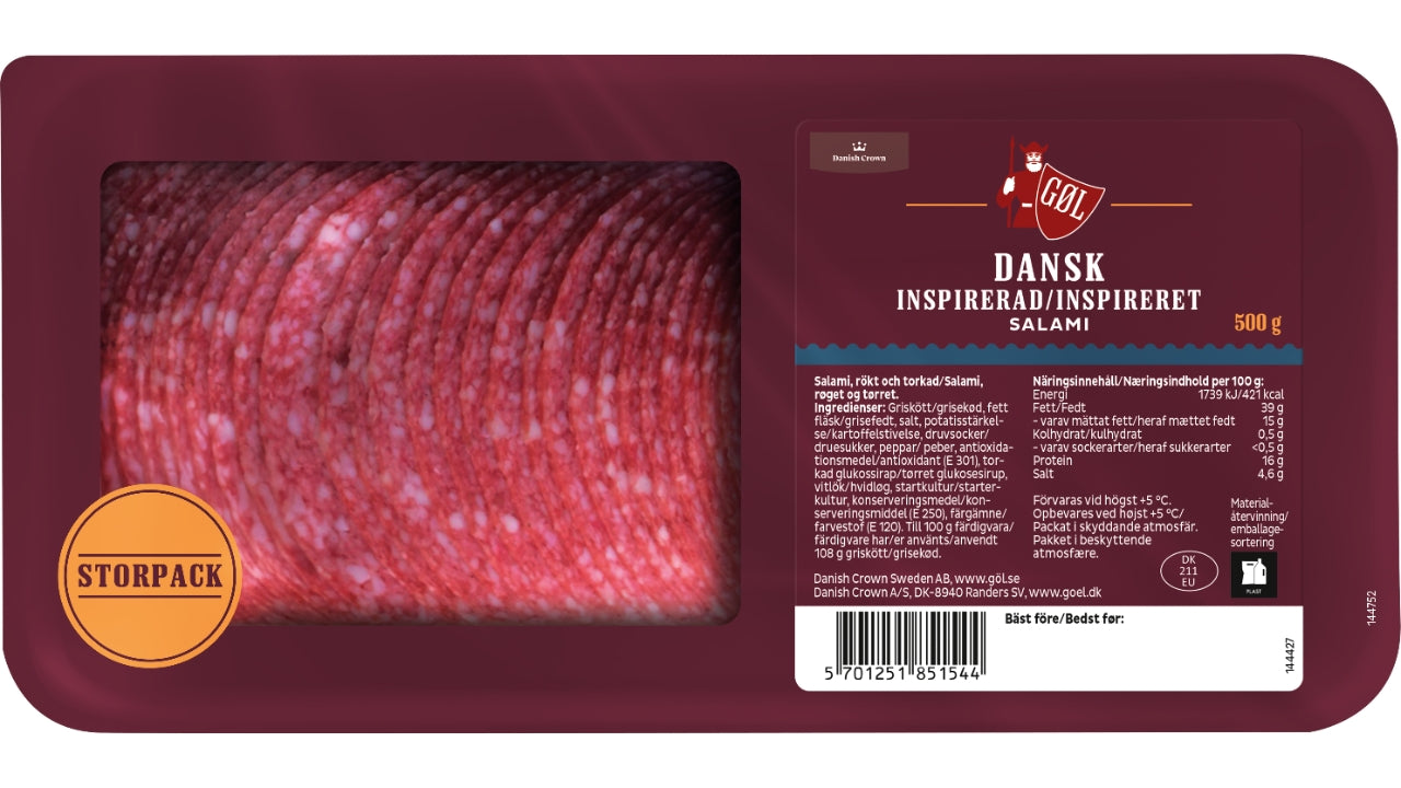 Salami dansk i skiver 500g