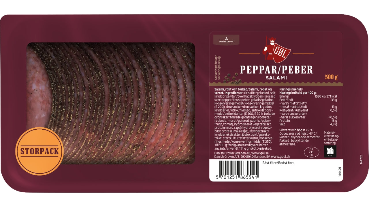 Salami peber i skiver 500g