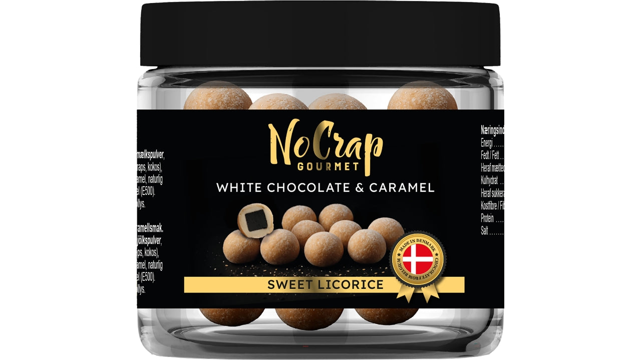 Hvide choko kugler karamel/lakrids 100g