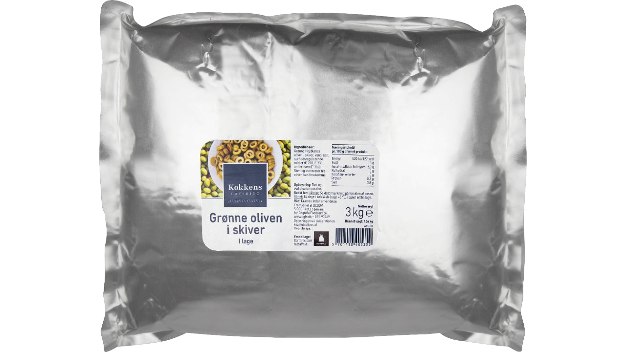 Oliven grønne i skiver 3kg/1,56kg