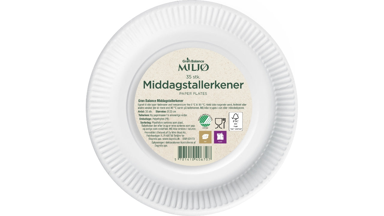 Middagstallerkner pap Ø23cm 35stk