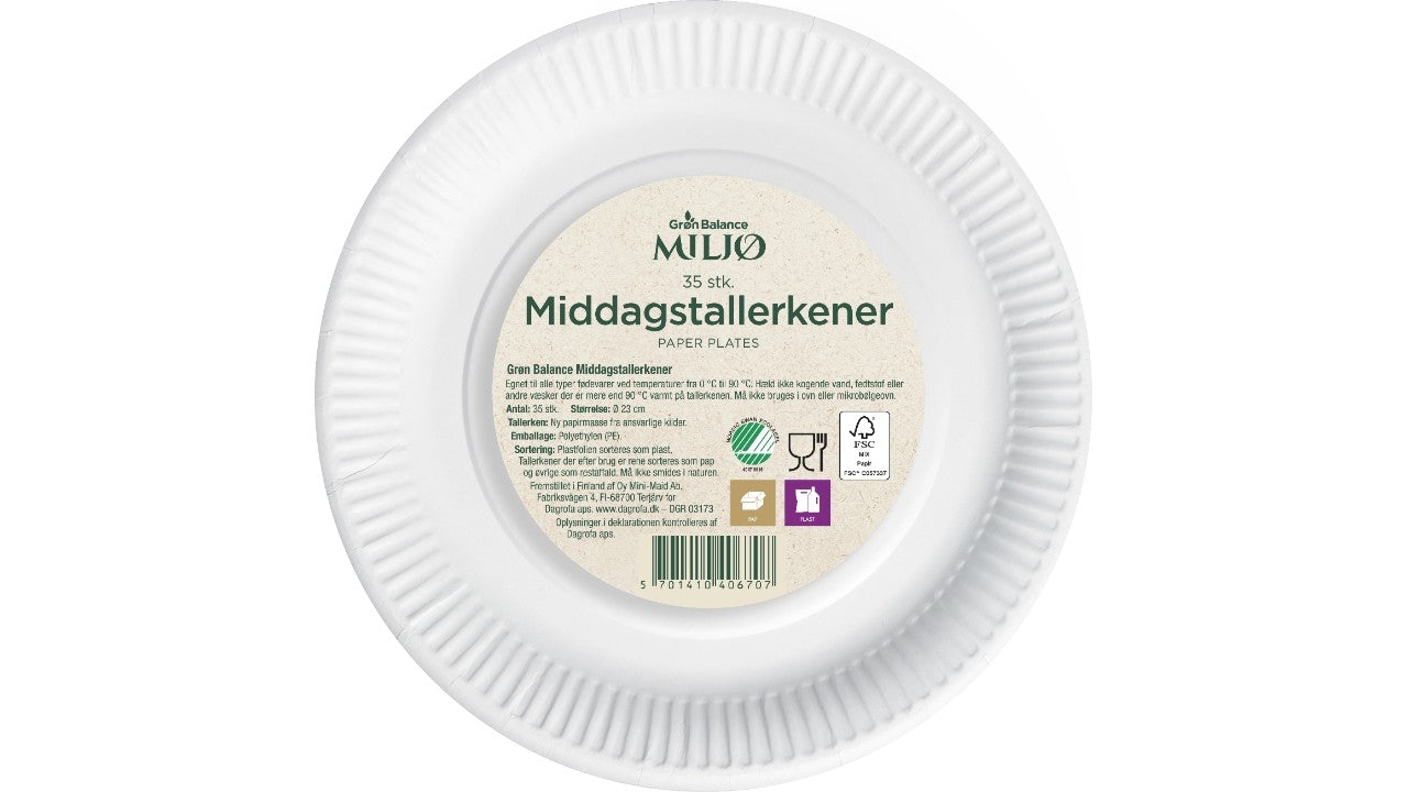 Middagstallerkner pap Ø23cm 35stk