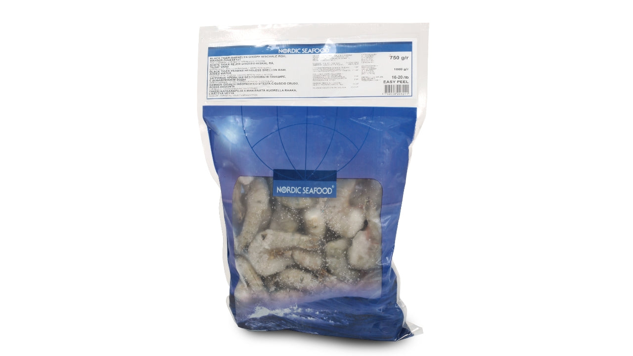 Sorte tigerrejer 16/20 25% 1000g/750g