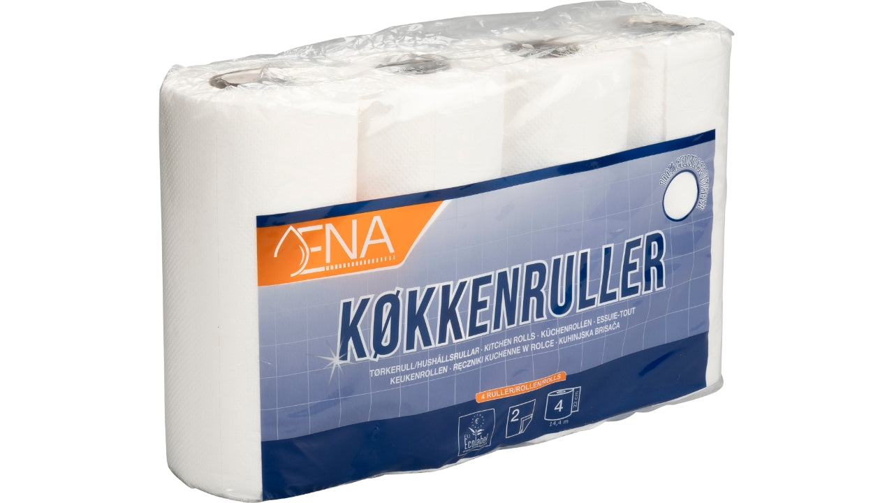 Køkkenrulle 2-lag 14,4m hvid nyfiber 4rl
