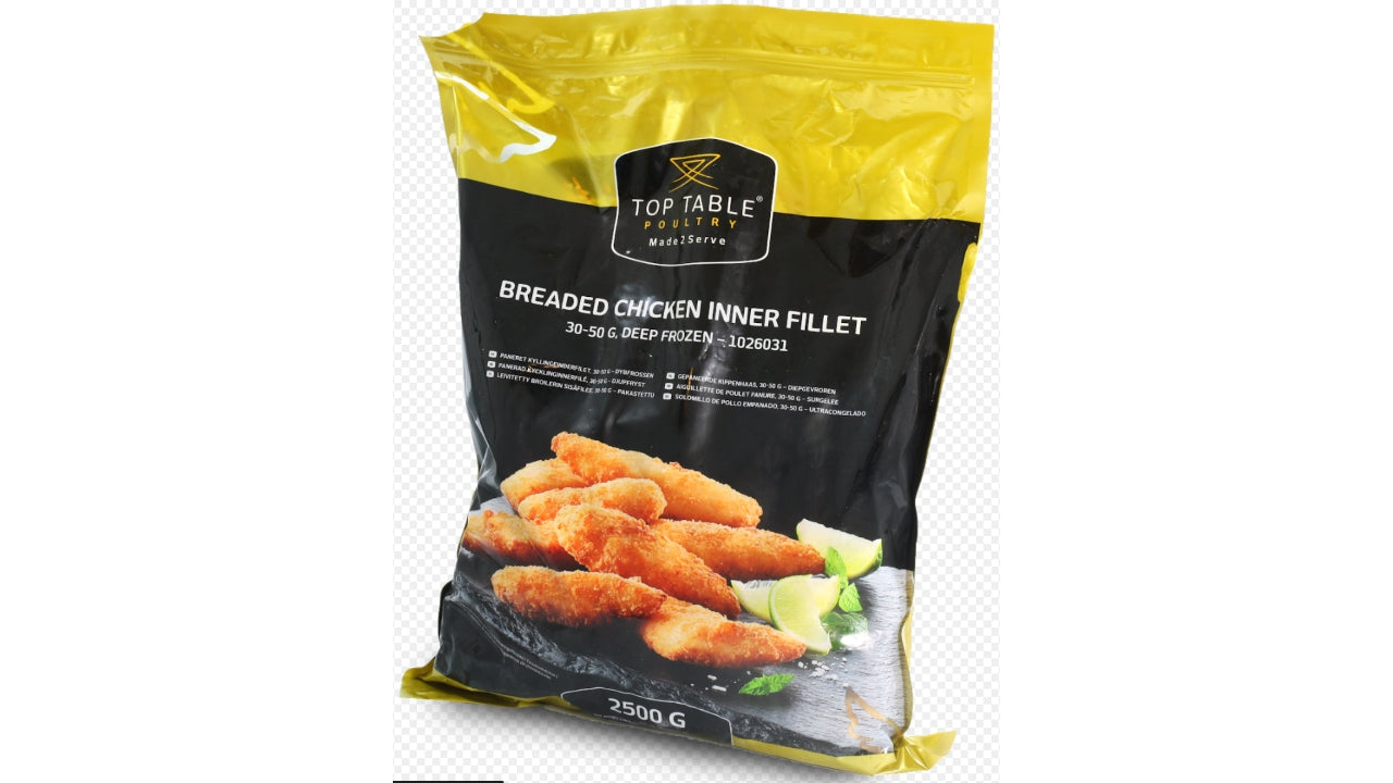 Kyllingeinderfilet paneret 30-50gr 2,5kg