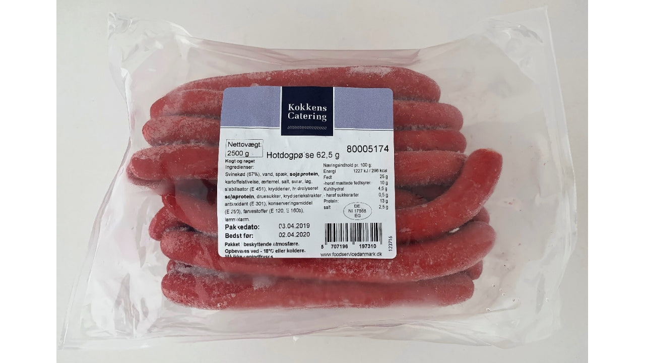 Hotdogpølser 62,5g 2x2,5kg
