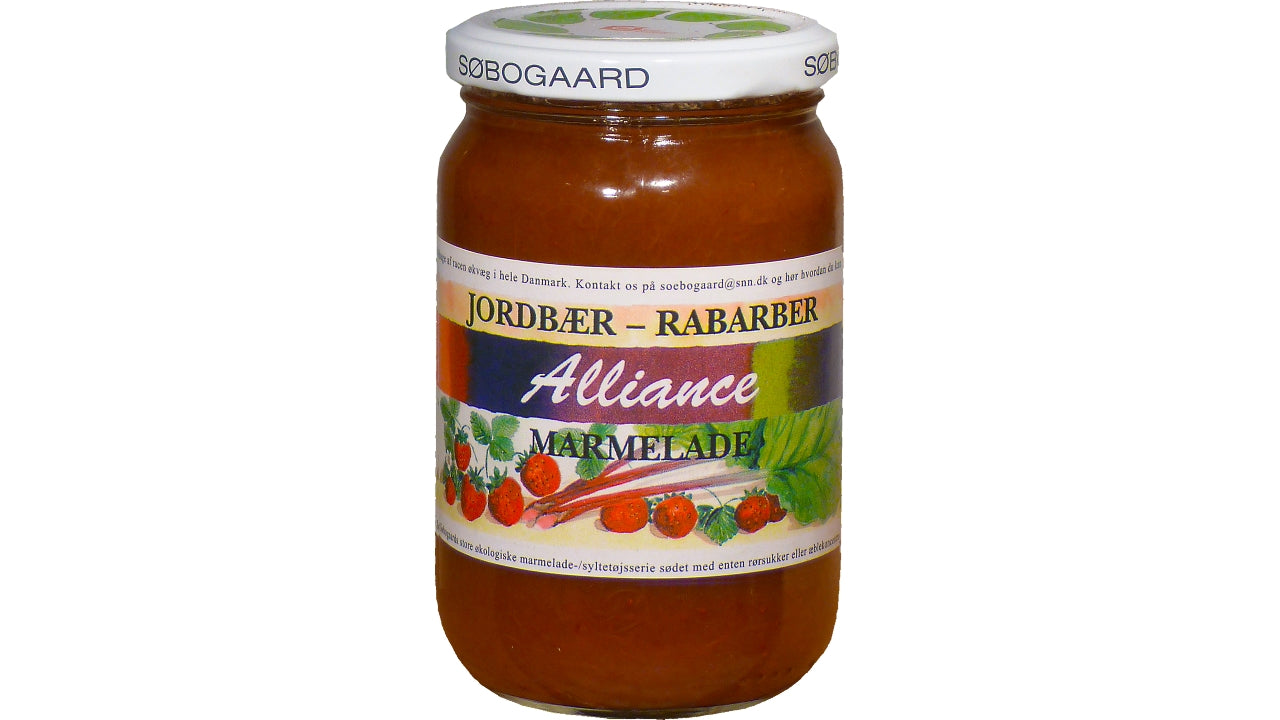 Øko Marmelade jordbær/rabarber 390g