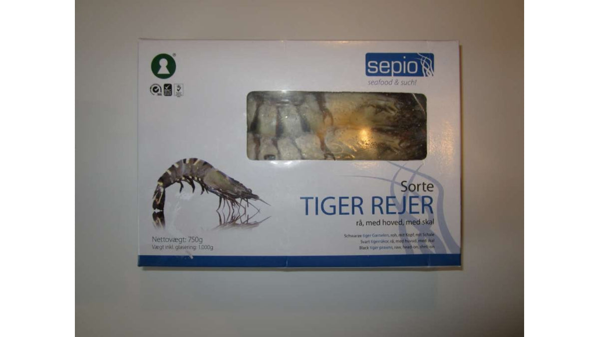 Sorte tigerrejer 8/12 25% 1000g/750g