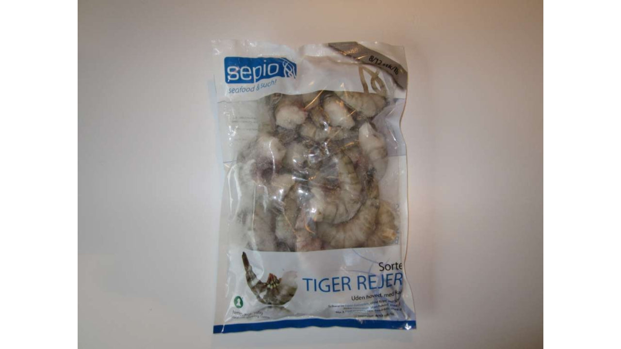 Sorte tigerrejer 8/12 25% 1000g/750g