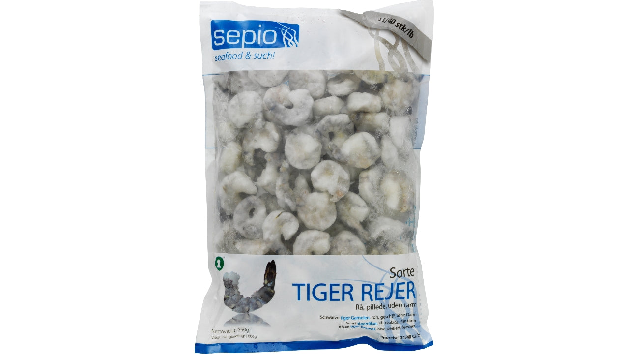Sorte tigerrejer 31/40 25% 1000g/750g