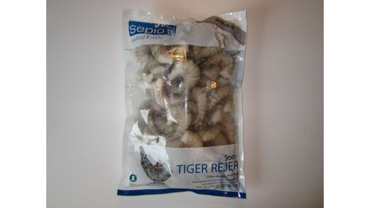 Sorte tigerrejer 16/20 25% 1000g/750g