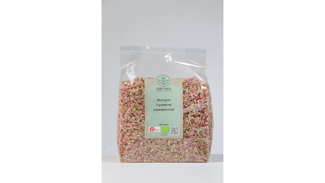 Øko Frysetørret rabarbersmuld 2-5mm 100g