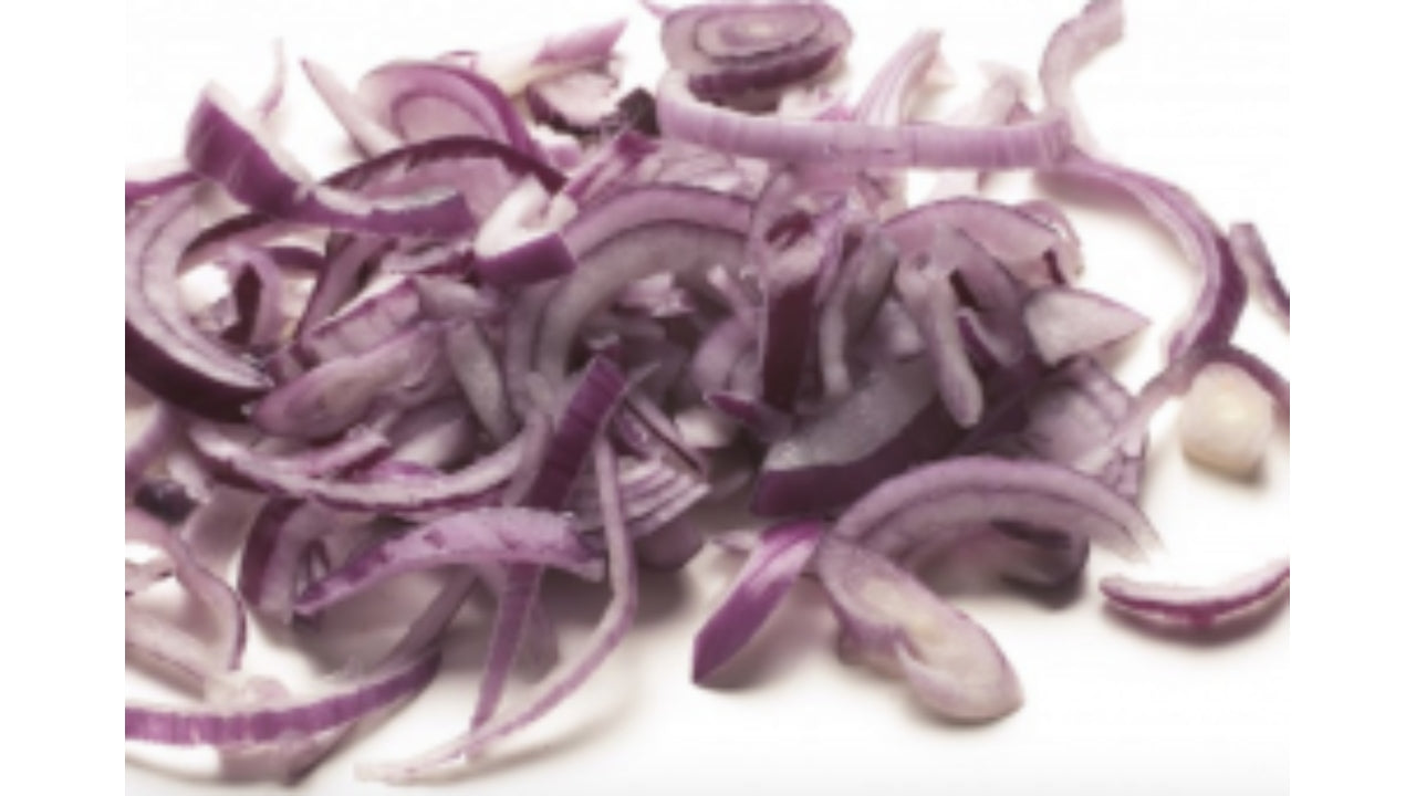 Løg Rødløg i halve skiver 2mm 500g (20)