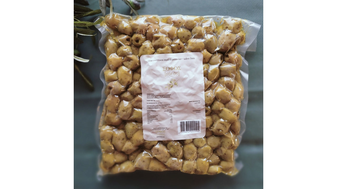 Oliven grønne u/sten m/krydderi 2kg