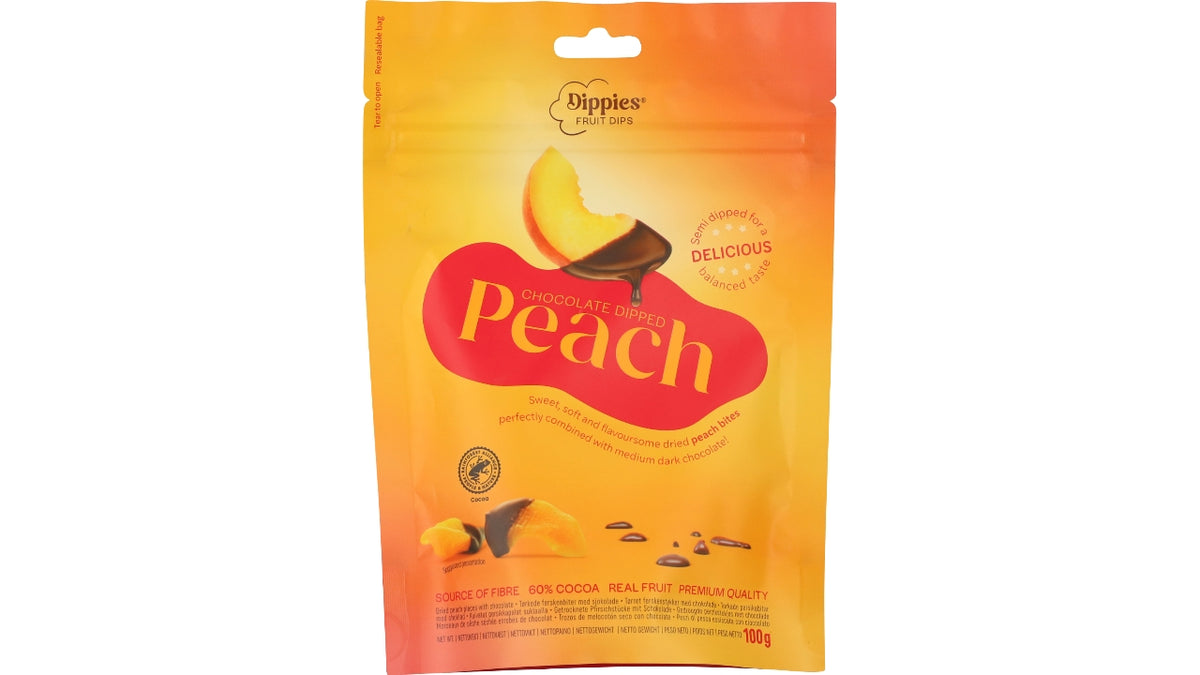 ###Tørret fersken med chokolade 100g (16