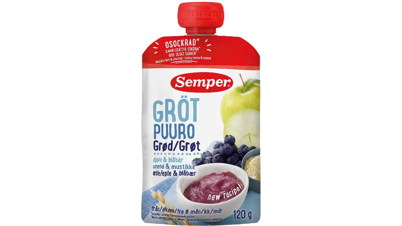 Semper grød blå/æble pouch 120g
