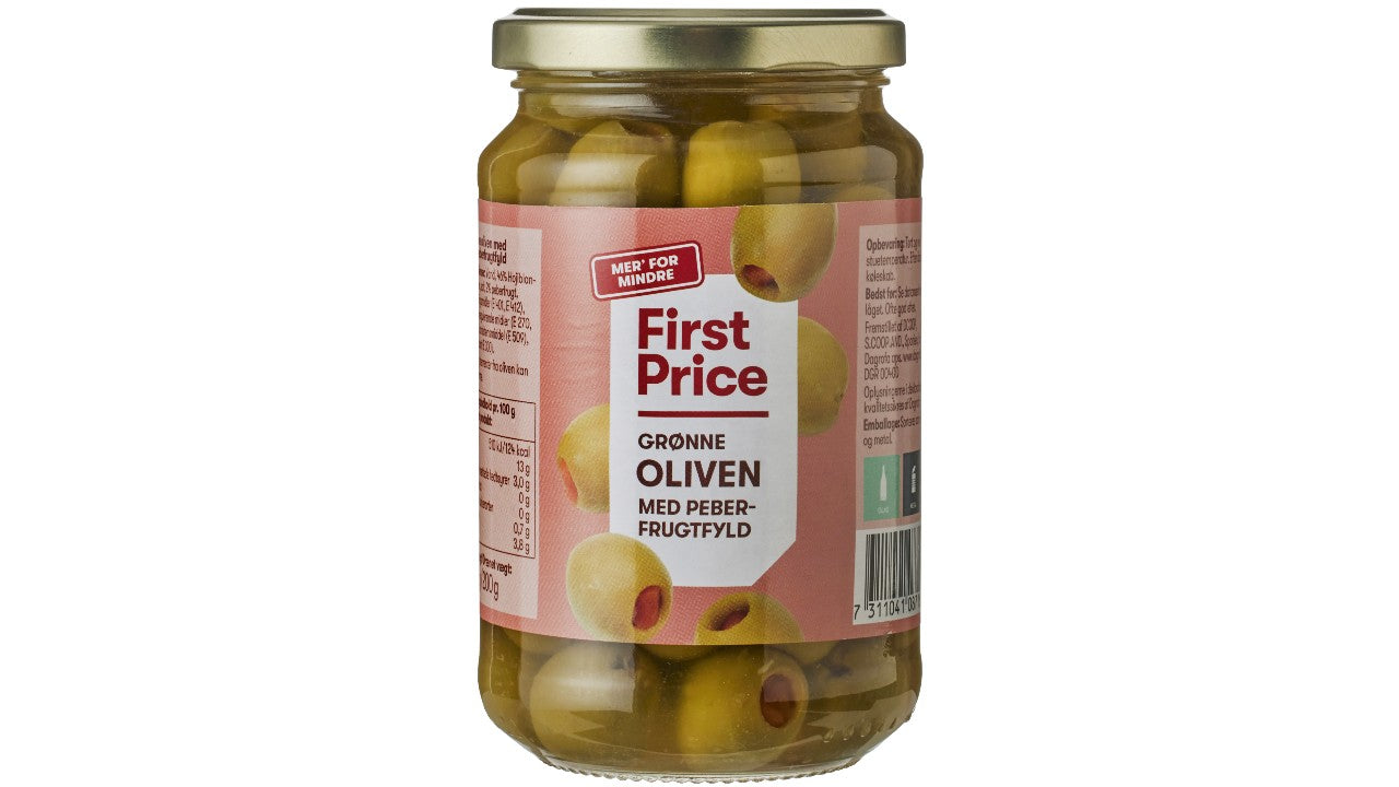 Oliven grønne med peber 350g