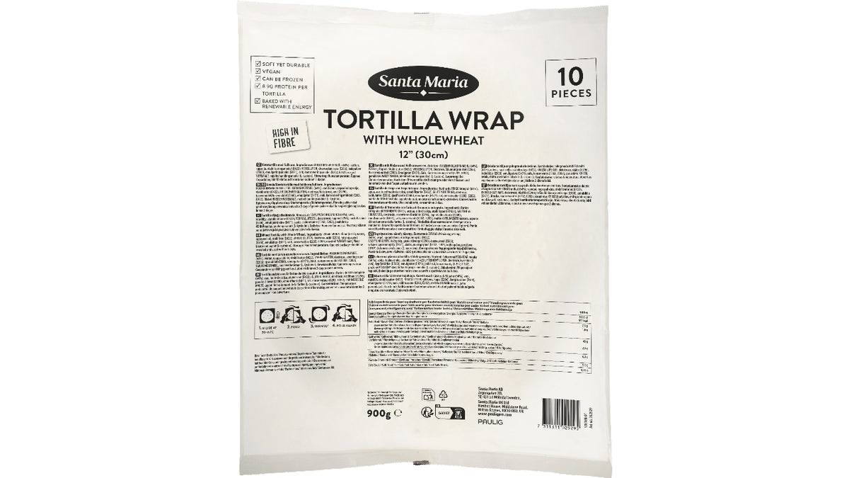 Tortilla 12" Fuldkorn 10stk 900g