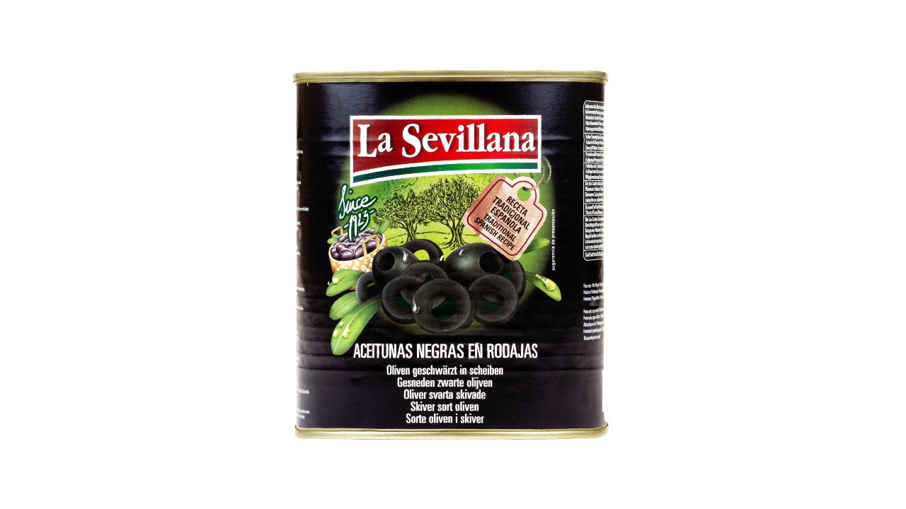 Oliven sorte i skiver 2,85/1,56 kg