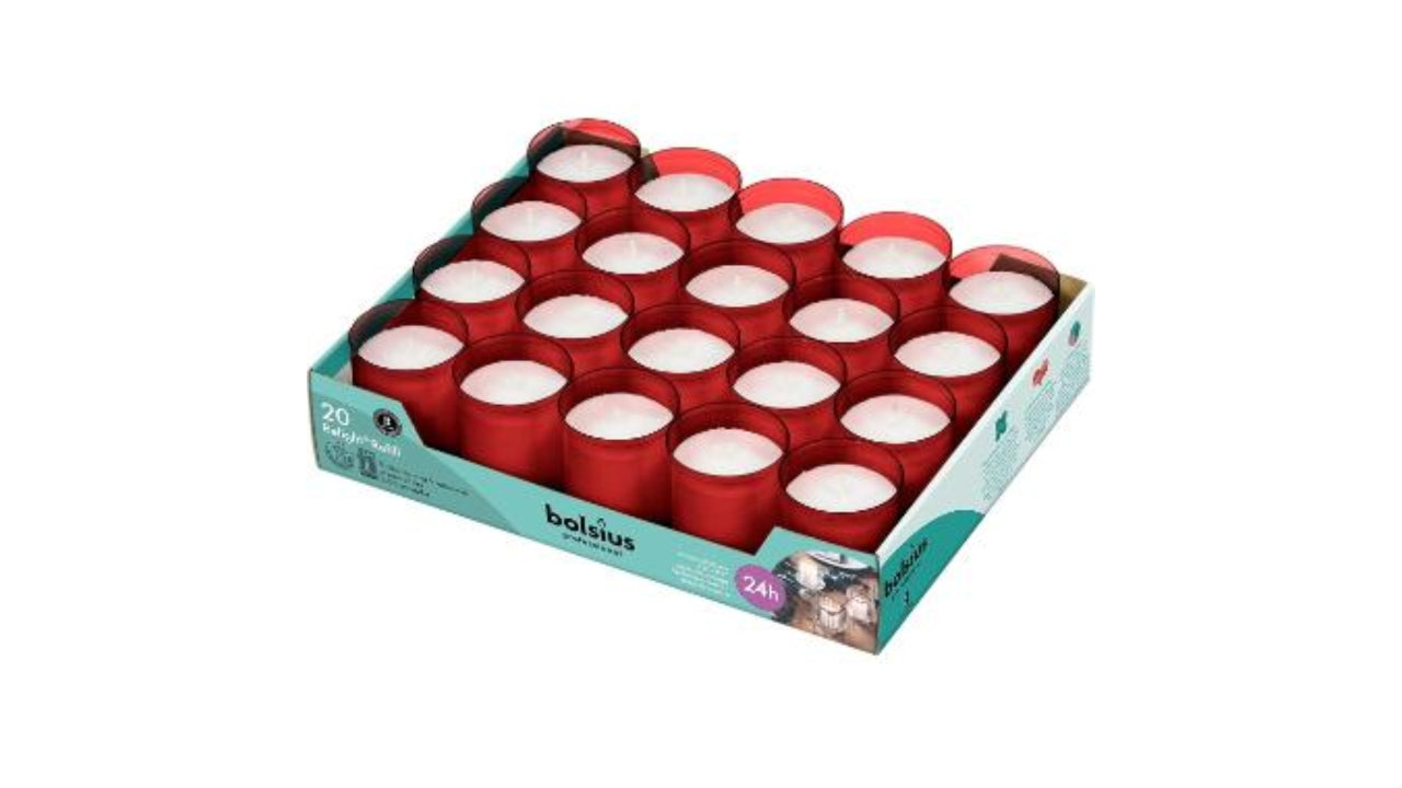 Refill til glaslys rød 24 timer 20stk