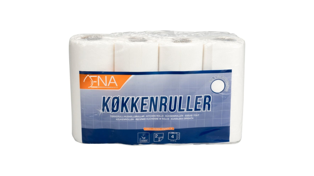 Køkkenrulle 2-lag 14,4m hvid nyfiber 4rl